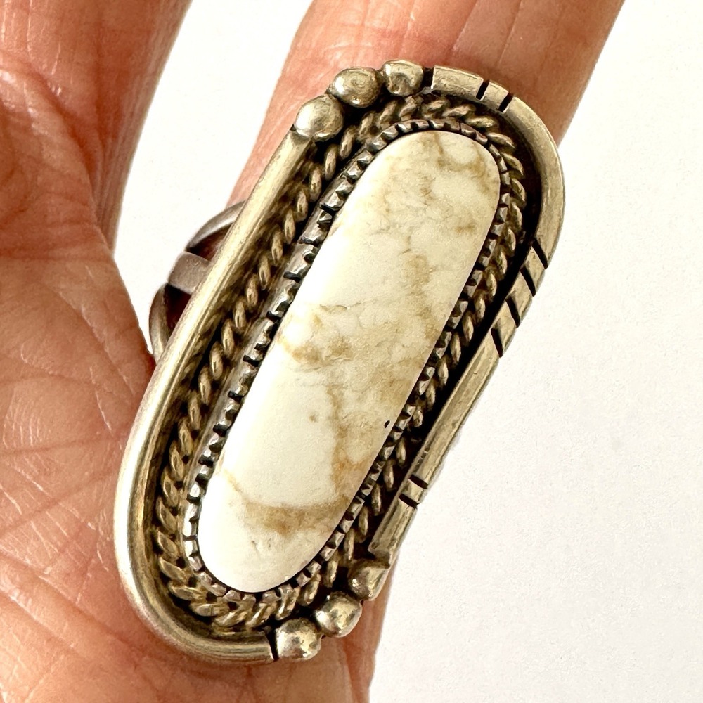 VTG Wild Horse Ring Sz 6 Long Oval Navajo Signedโ Native American Sterling USA